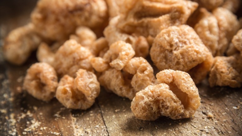 A small mound of pork rinds, or chicharonnes.