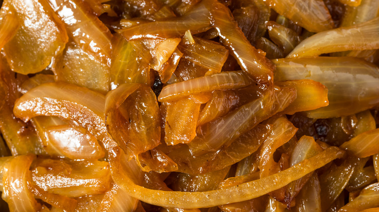 Closeup shot of caramelized onions
