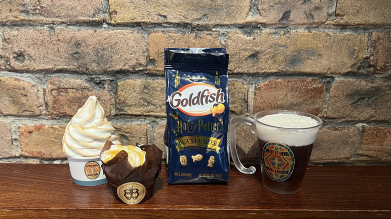 Various butterbeer-flavored food items