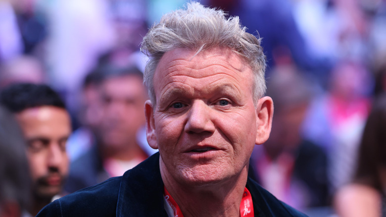 A closeup of Gordon Ramsay's face at some sort of event
