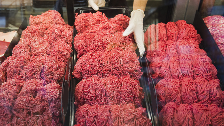 Piles of raw ground beef