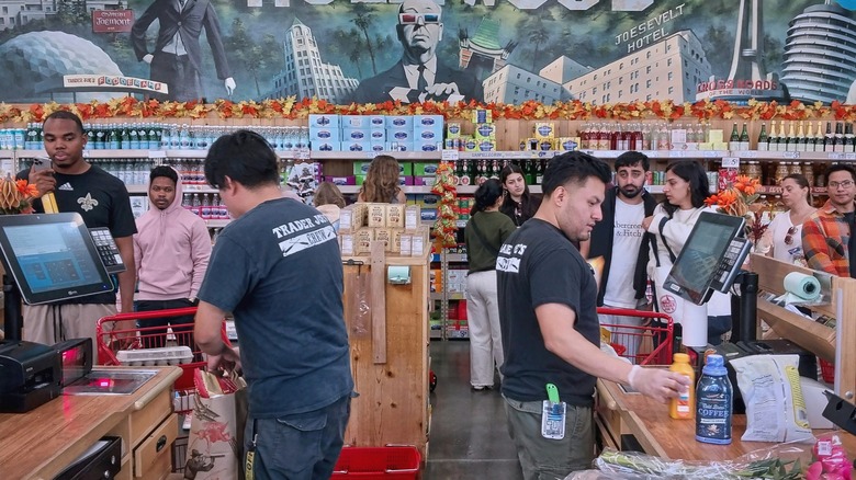 Customers checking out at Trader Joe's