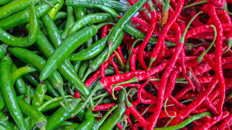 Red and green chile peppers