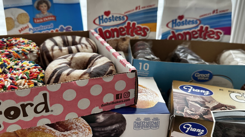 assortment of packaged donut brands