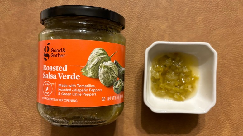 Good & Gather Salsa Verde jar with salsa in white ramekin