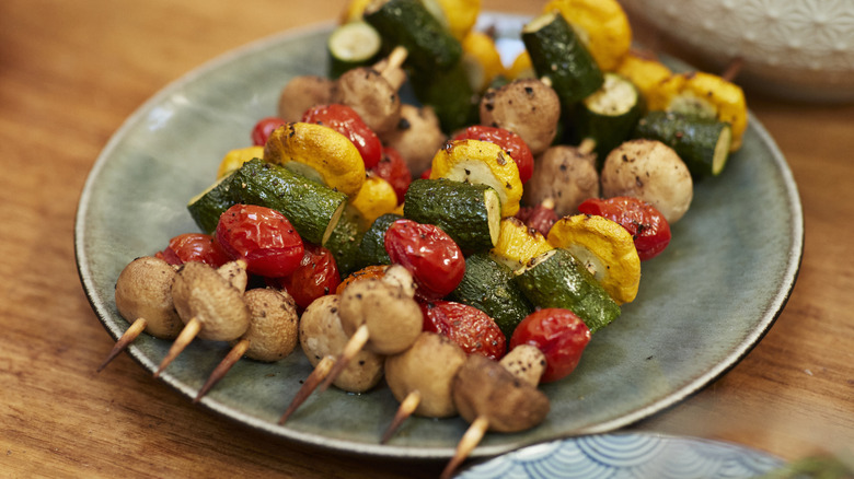Food on wooden skewers