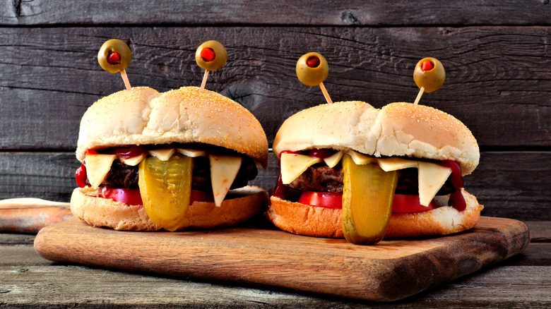 Halloween monster burgers