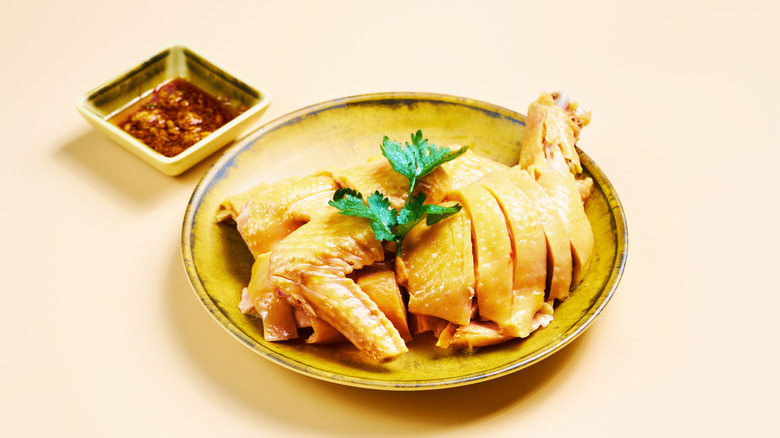 Chinese-style skin-on poached chicken with sauce