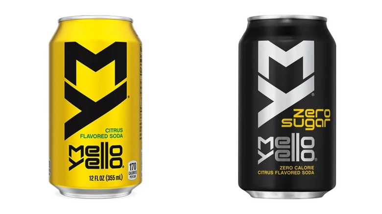 Product shots featuring cans of Mello Yello regular and zero-sugar soda