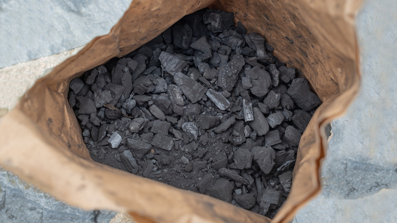 An open bag of charcoal for grilling