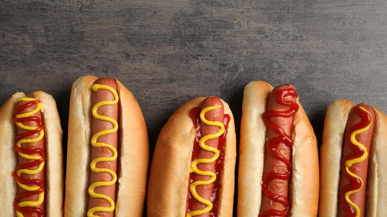 hot dogs on table