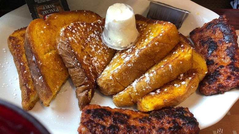A close-up of the French toast plate at Smiley's Diner