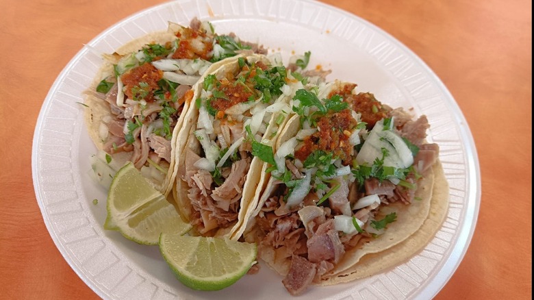 Michoacan style carnitas tacos from Poncho's Mexican Food