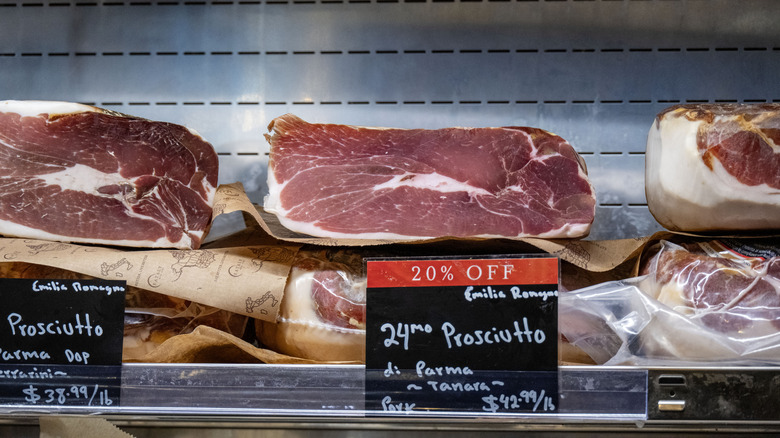 Deli meat displayed inside a deli