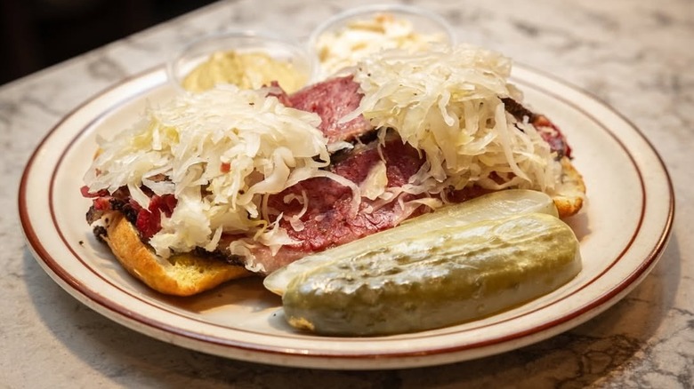 Reuben sandwich on a deli countertop