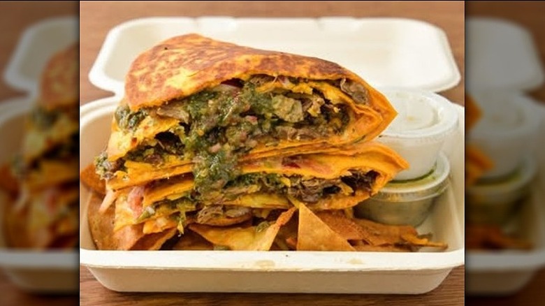 Beyond Steak Quesadilla with Chimichurri sauce from The Veggie in Madison, Alabama