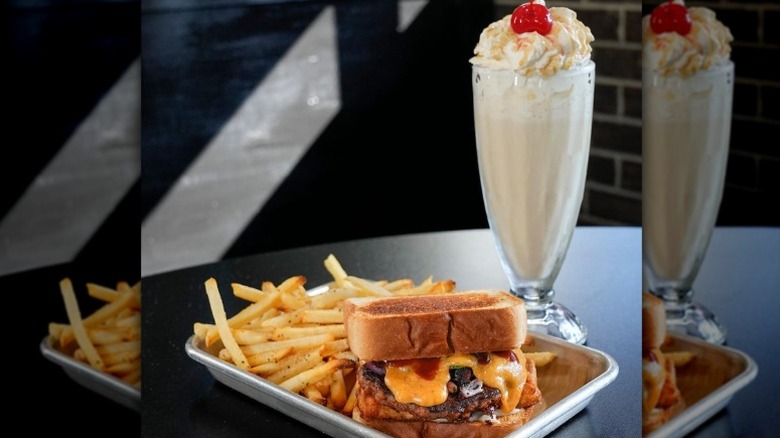Vegan burger, fries, and salted caramel shake from 4th & State in Colombus, Ohio