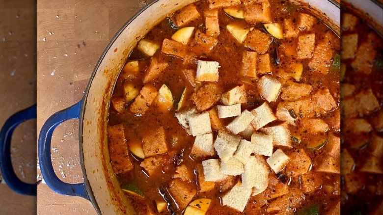 Vegan stew with zucchini and croutons from Sanaa's Gourmet Mediterranean in Sioux Falls, South Dakota
