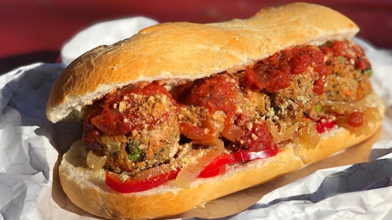 Vegan meatball sub from Buds in Salt Lake City, Utah