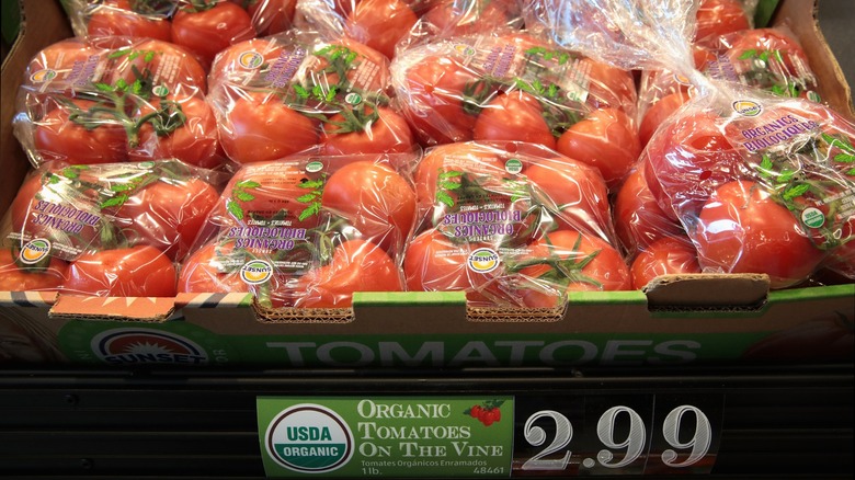 Organic tomatoes sold at Aldi