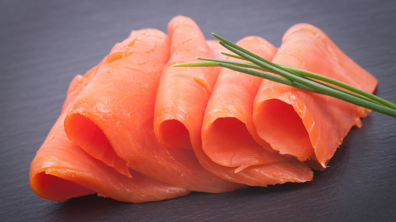 smoked salmon on table