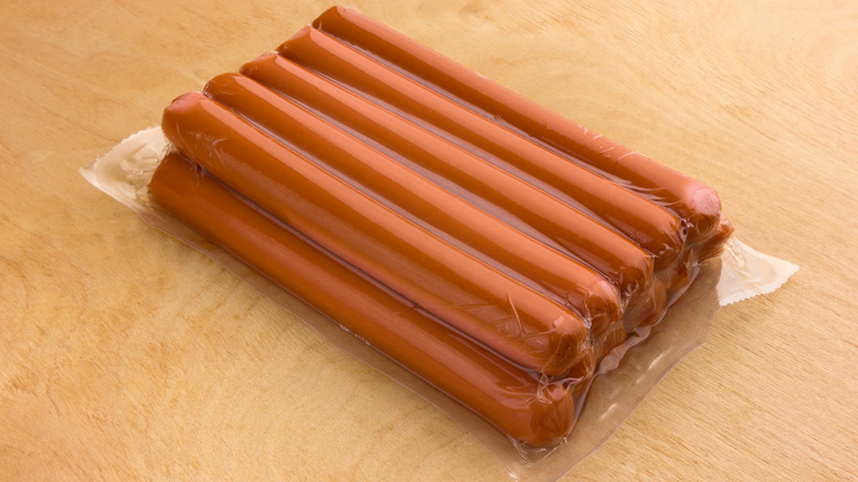 Sealed package of hot dogs