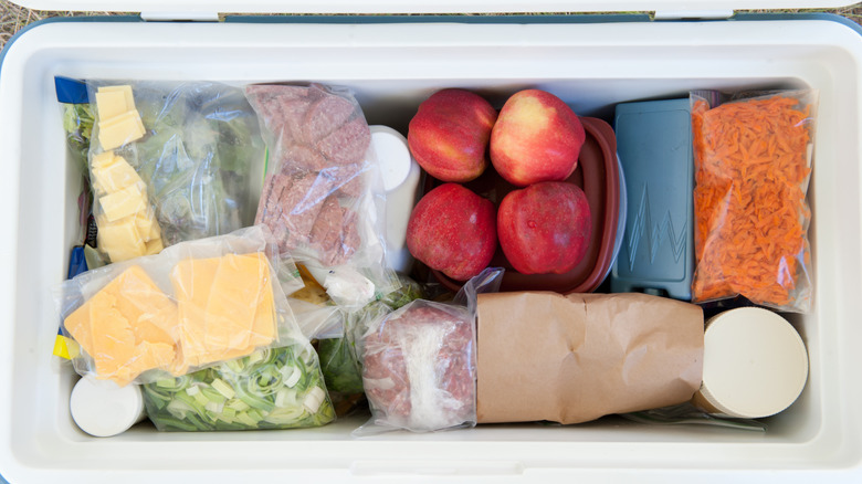 Food packed into a cooler.