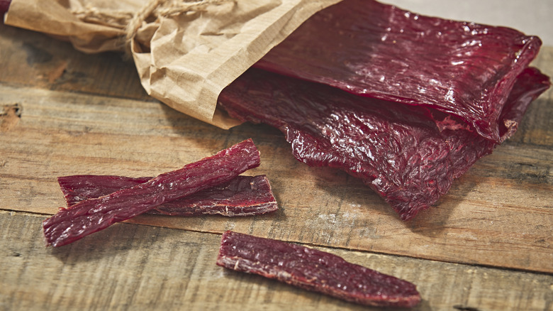 Close up pieces of beef jerky