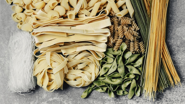 several types of dried pasta together