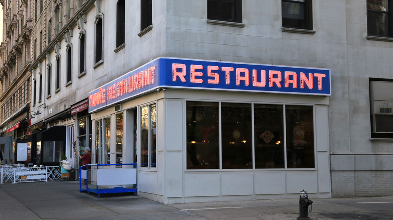 The exterior of Tom's Restaurant in New York City famously known as the Seinfeld restaurant.