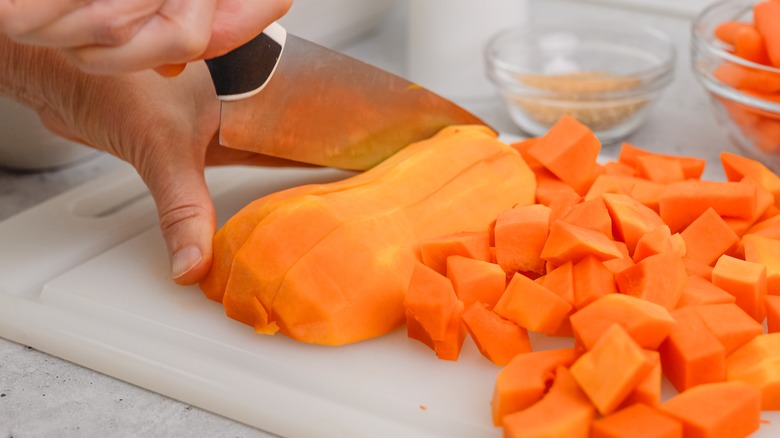 Butternut squash being sliced up