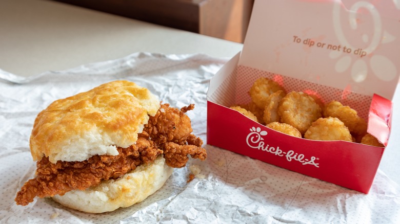 Chicken biscuit and hash browns