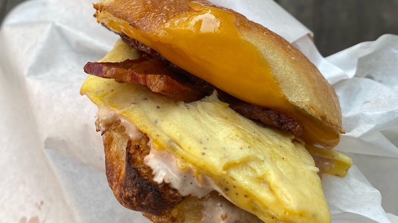 Bacon egg and cheese breakfast sandwich at SuperNatural Food & Wine in Florida