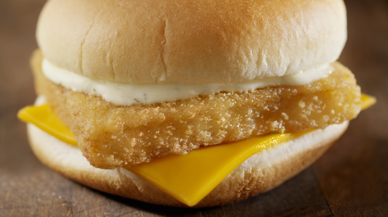 Close-up of a crispy Filet-O-Fish sandwich from McDonald's