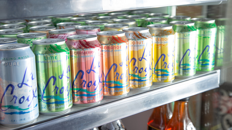 A fridge filled with La Croix cans.