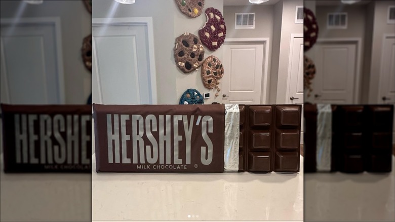 A 5-pound Hershey's chocolate bar on a counter top