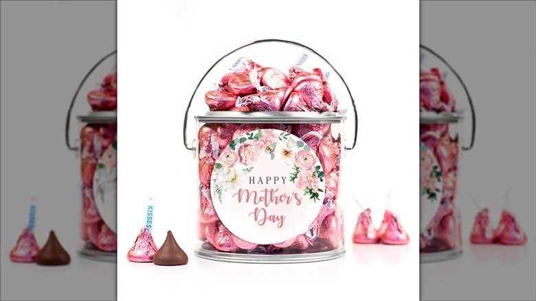 A paint can Mother's Day gift filled with Hershey's Kisses