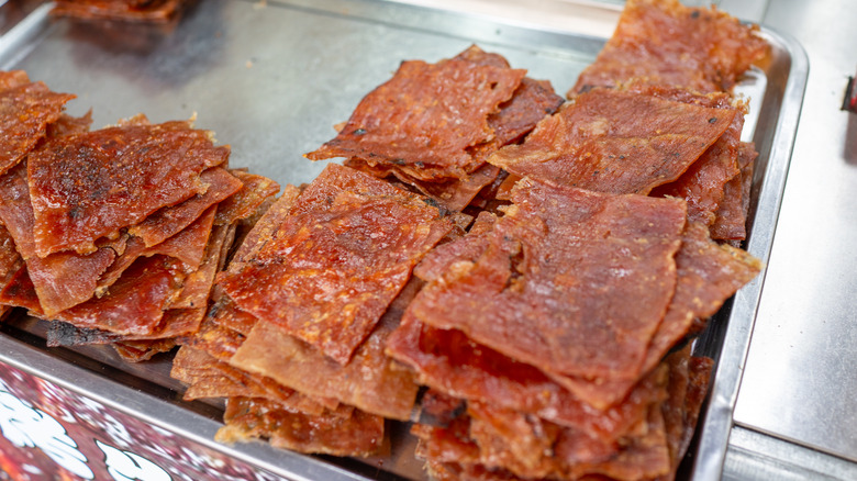 turkey jerky in a baking pan