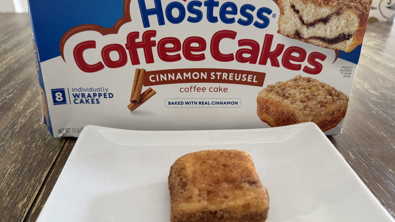 Hostess Coffee Cakes on white plate with box in background