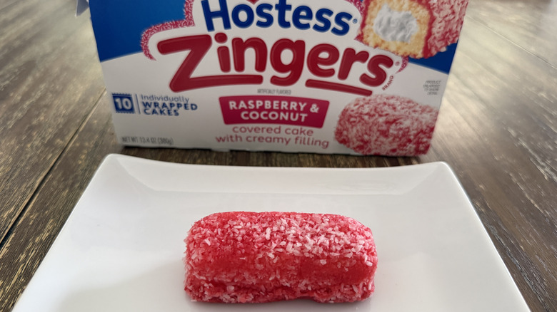 Hostess Zingers on white plate with box in background
