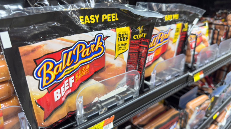 Ball Park franks on shelves at a grocery store