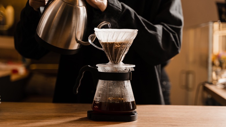 Brewing pour over coffee at home