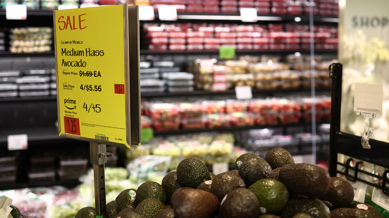 Whole Foods Market Sale sign for avocados