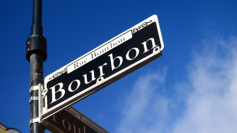 A Bourbon Street street sign.