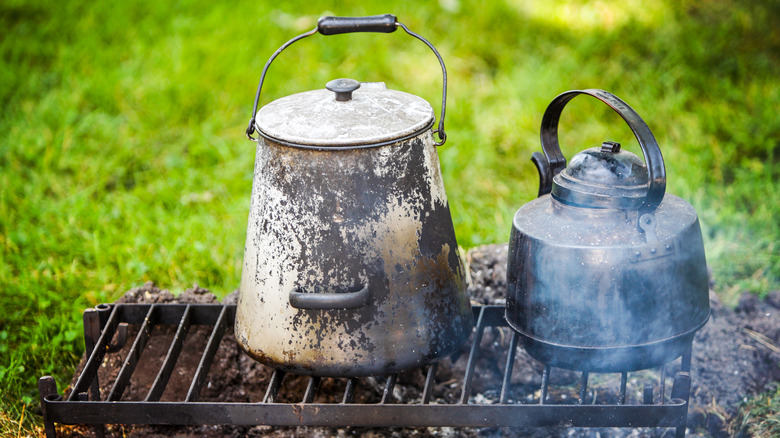 coffee pot on fire at Civil War reenactment