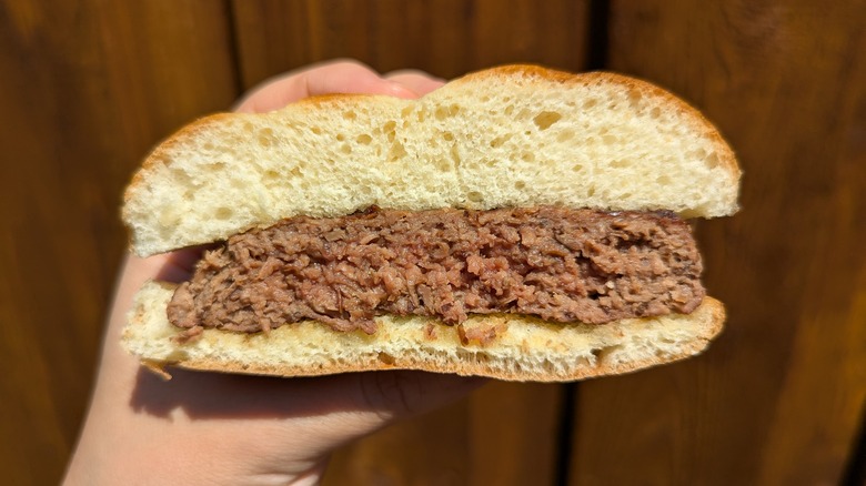 hand holding mushroom burger