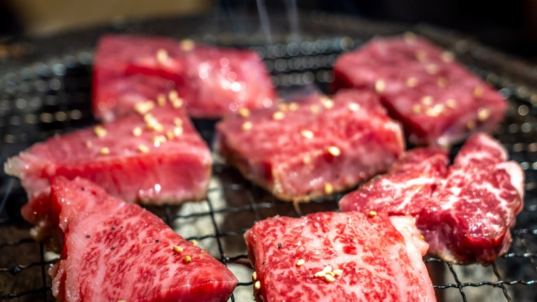 Kobe beef on a grill