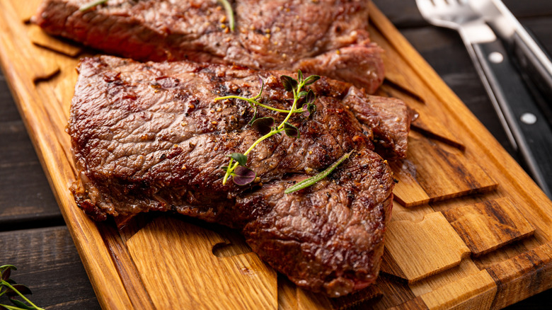 Steak on a wooden board
