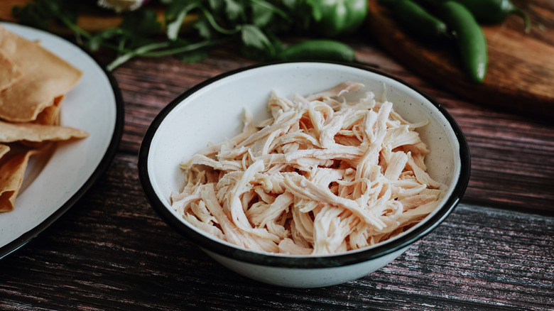 Shredded chicken in bowl