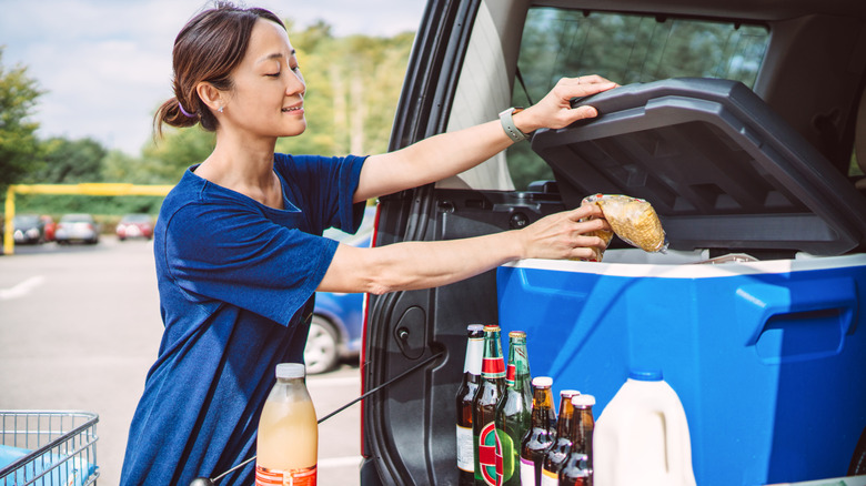 Packing a cooler in the trunk of a car
